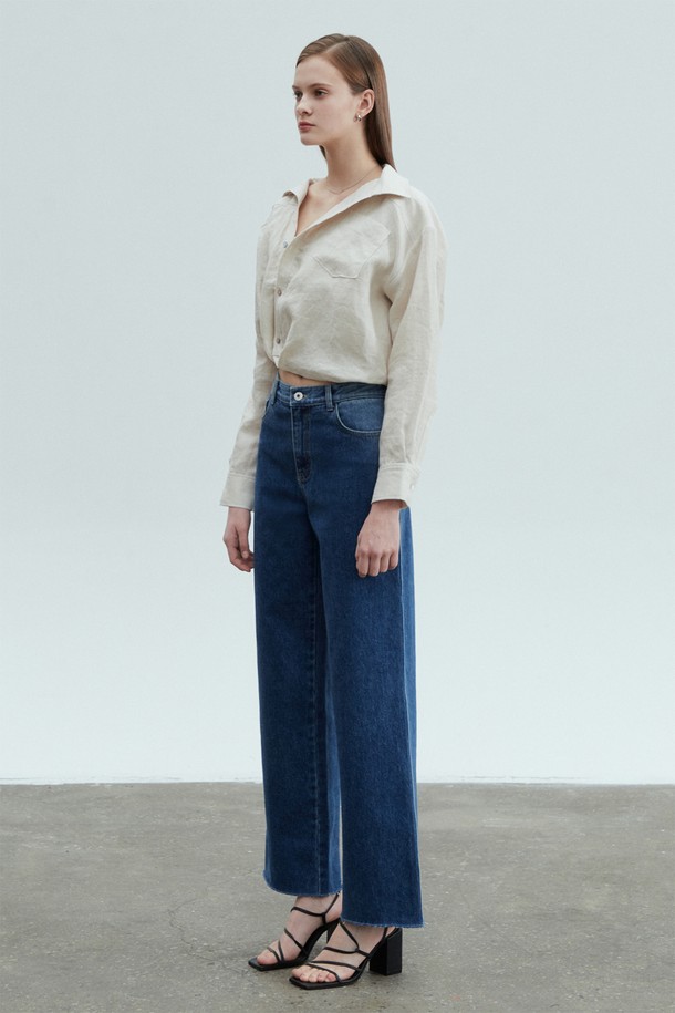 pelote - 데님 - Cutting Wide Straight Denim Pants