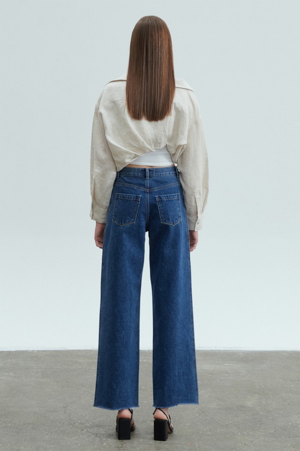 pelote - 데님 - Cutting Wide Straight Denim Pants