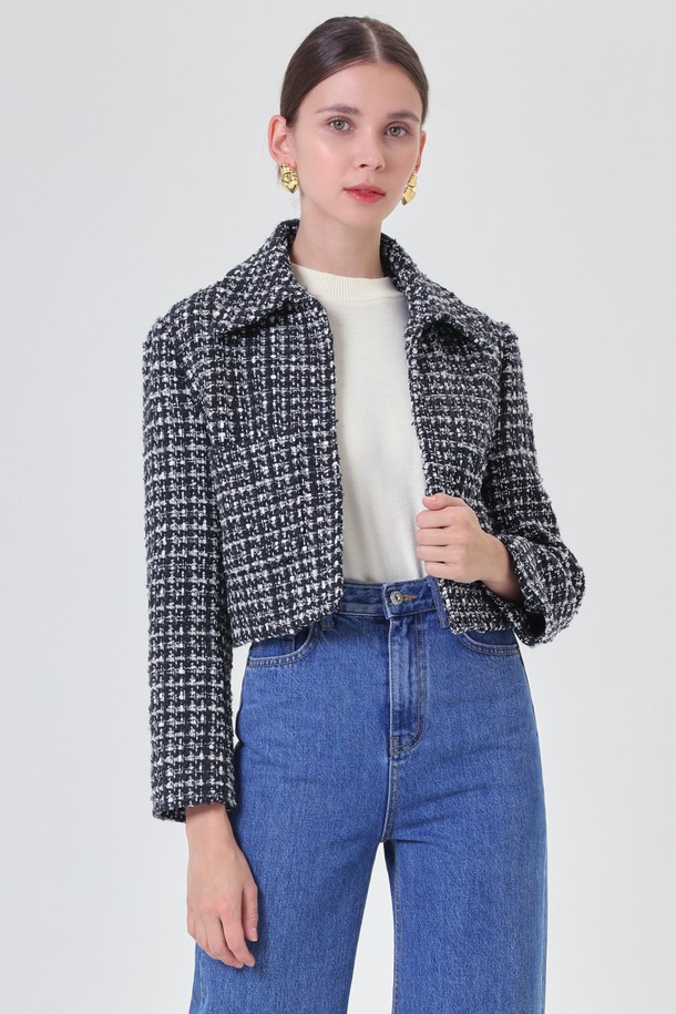 pelote - 자켓 - Collar Tweed Crop Jacket