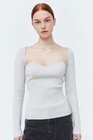 Heart Neck Rib Knit Top