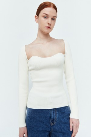 Heart Neck Rib Knit Top