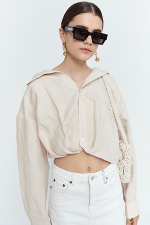 unbalanced shirring linen shirt