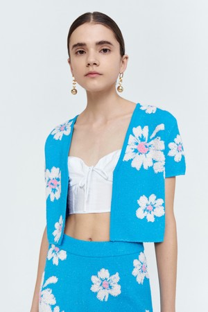 Jacquard Flower-Patterned Bolero Cardigan