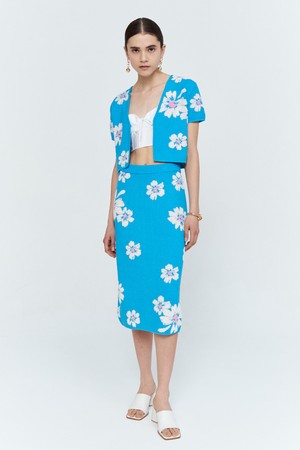 Jacquard Flower Pattern Midi Skirt