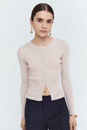 Frill Slim Ribbing Cardigan