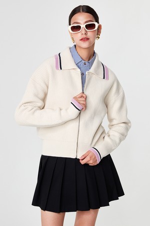 Collar Neck Zip-up Tasmania Wool Cardigan