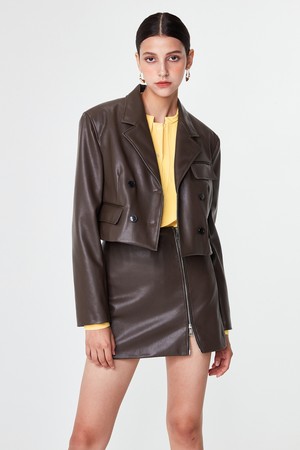 Eco-Leather Dubble Button Crop Jacket