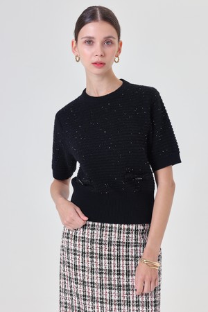 Round Spangle Wool Knit