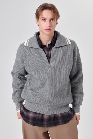 Over Fit Collar Tasmania Wool Zip-up Knit