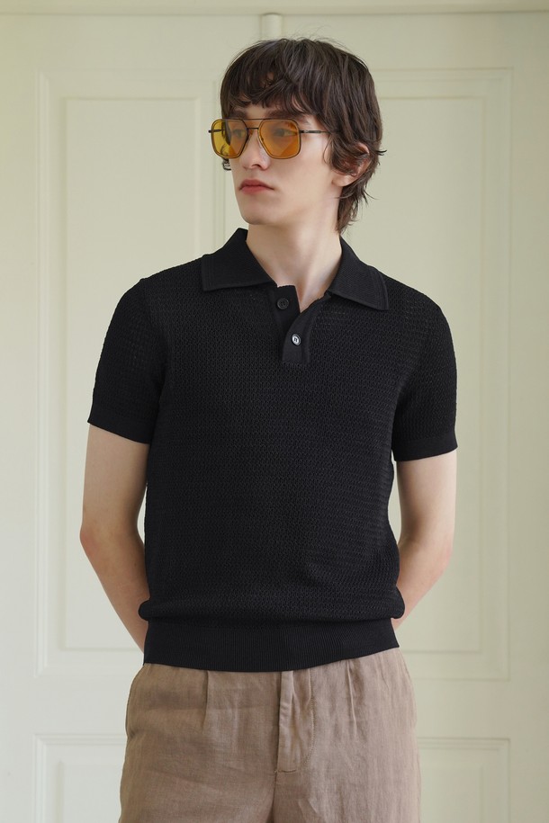 pelote - 스웨터 - Half-button Collar Short-sleeved Knit