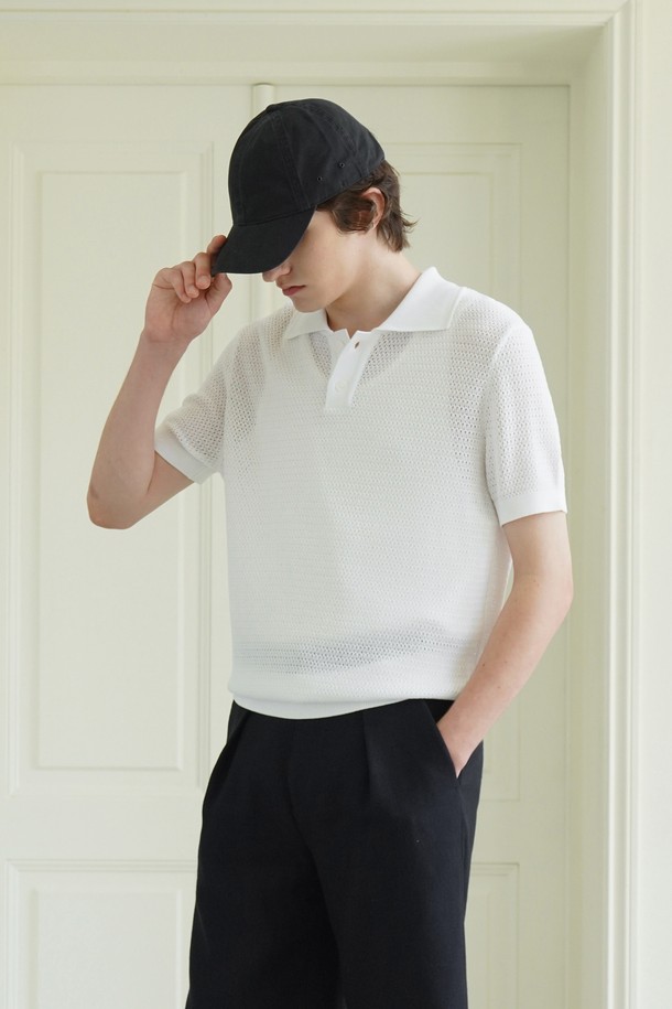 pelote - 스웨터 - Half-button Collar Short-sleeved Knit