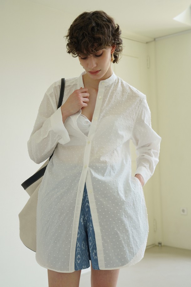 pelote - 셔츠 - Over Fit High Neck Cotton Shirt