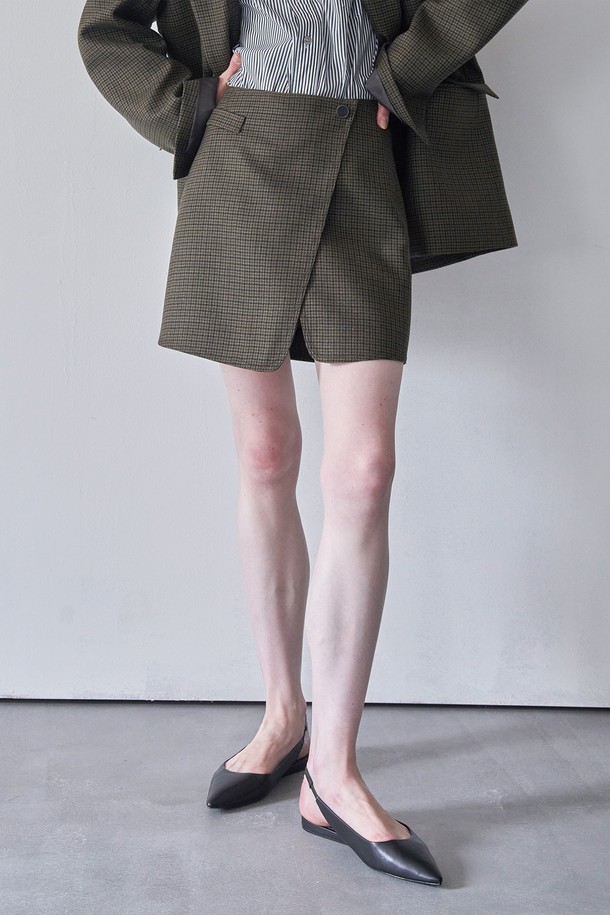 pelote - 미니스커트 - CAMPORE PURE WOOL WRAP SKIRT (Khaki)