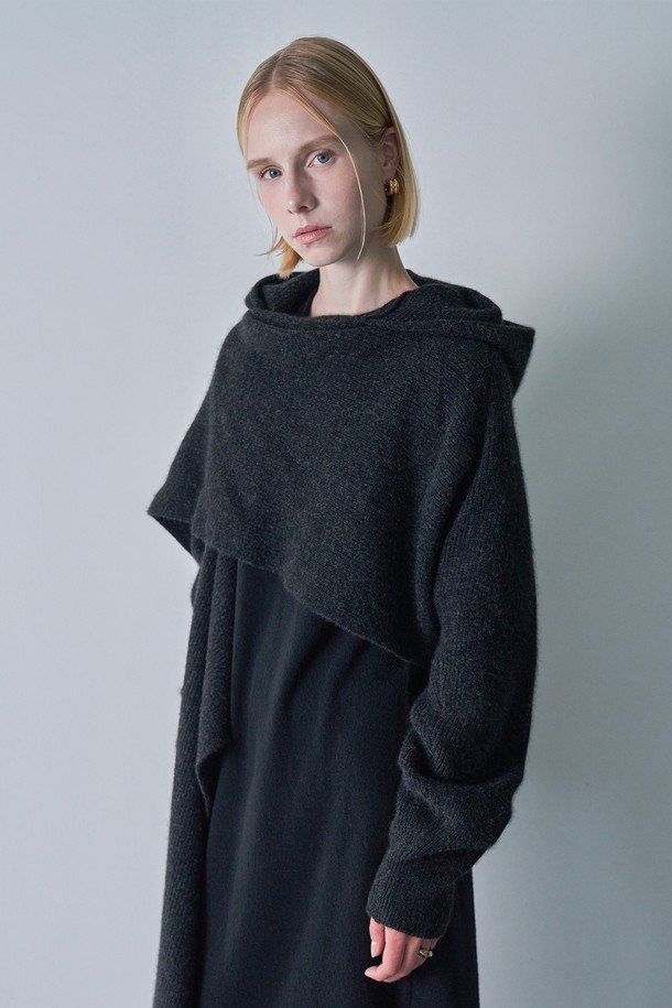 pelote - 가디건 - WOOL HOODY BOLERO (Black)