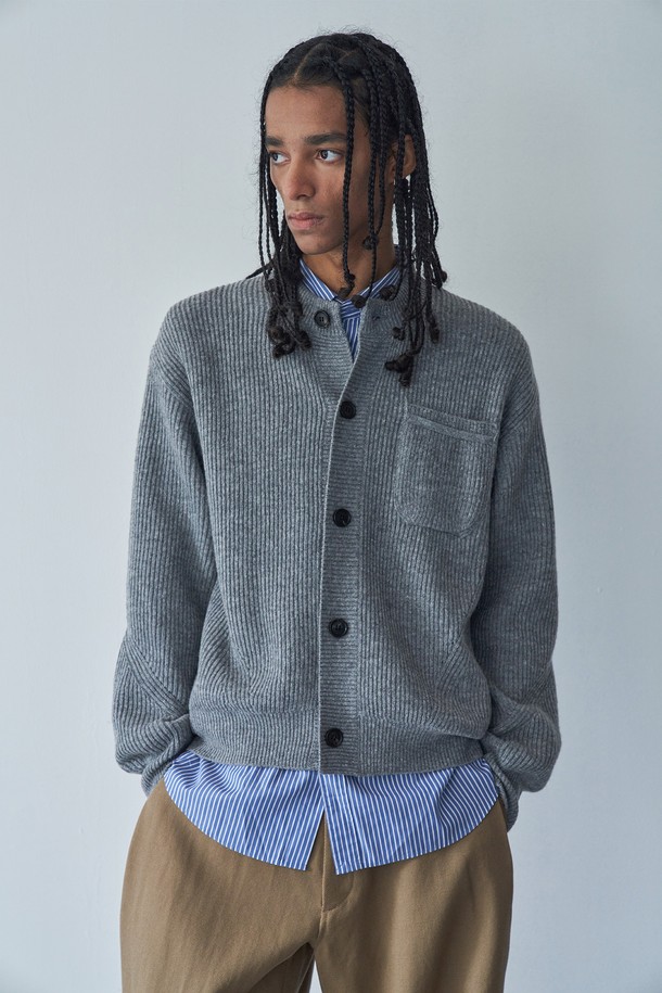 pelote - 가디건 - One pocket cardigan (Grey)