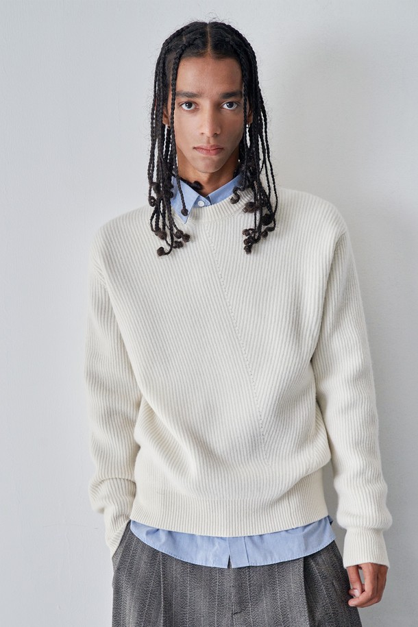 pelote - 스웨터 - Diagonal knit pullover (Ivory)