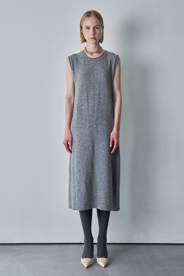 pelote - 민소매 원피스 - Cashmere blended Sleeveless One-piece (Grey)