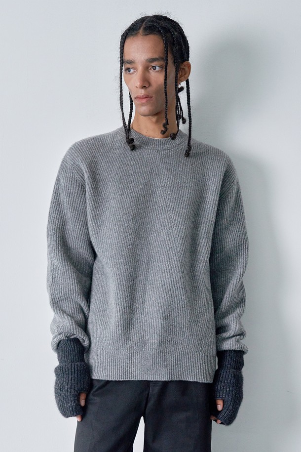 pelote - 스웨터 - Diagonal knit pullover (Grey)