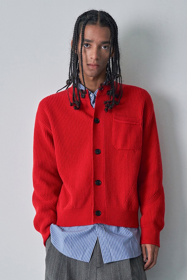 pelote - 가디건 - One pocket cardigan (Red)