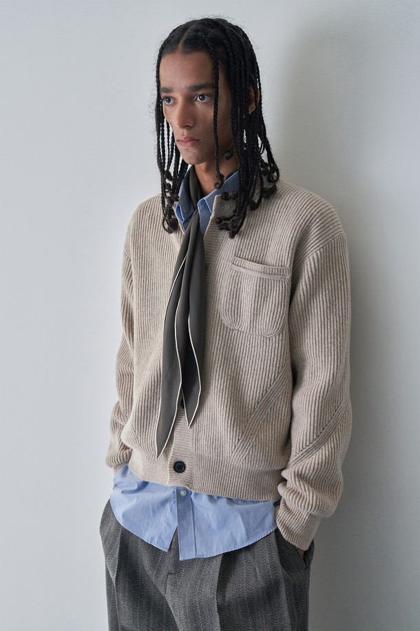 pelote - 가디건 - One pocket cardigan (Beige)