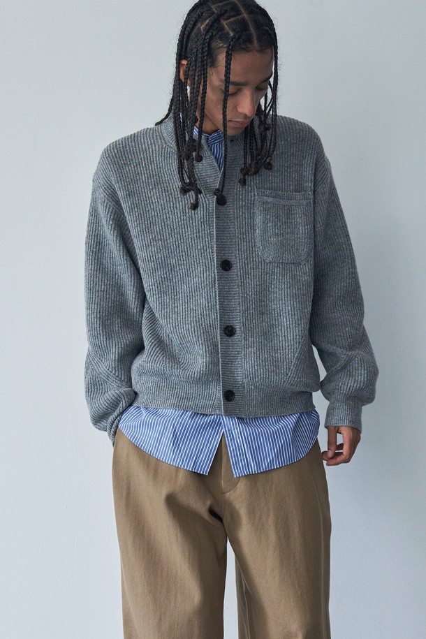 pelote - 가디건 - One pocket cardigan (Grey)