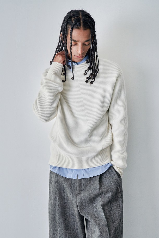 pelote - 스웨터 - Diagonal knit pullover (Ivory)