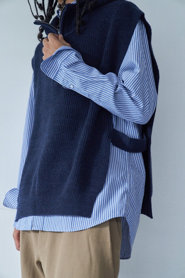 pelote - 베스트 - Hooded Knit Vest (Navy)