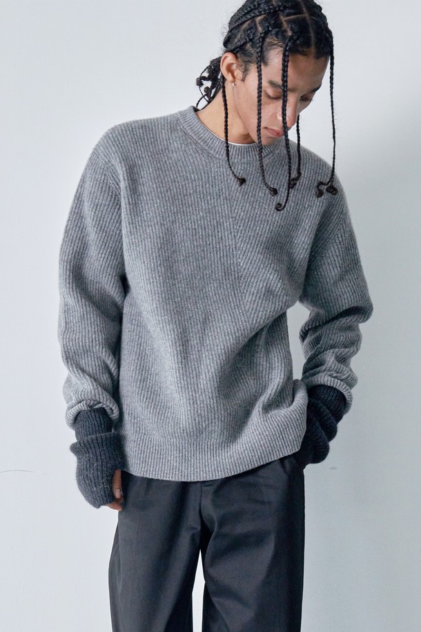 pelote - 스웨터 - Diagonal knit pullover (Grey)