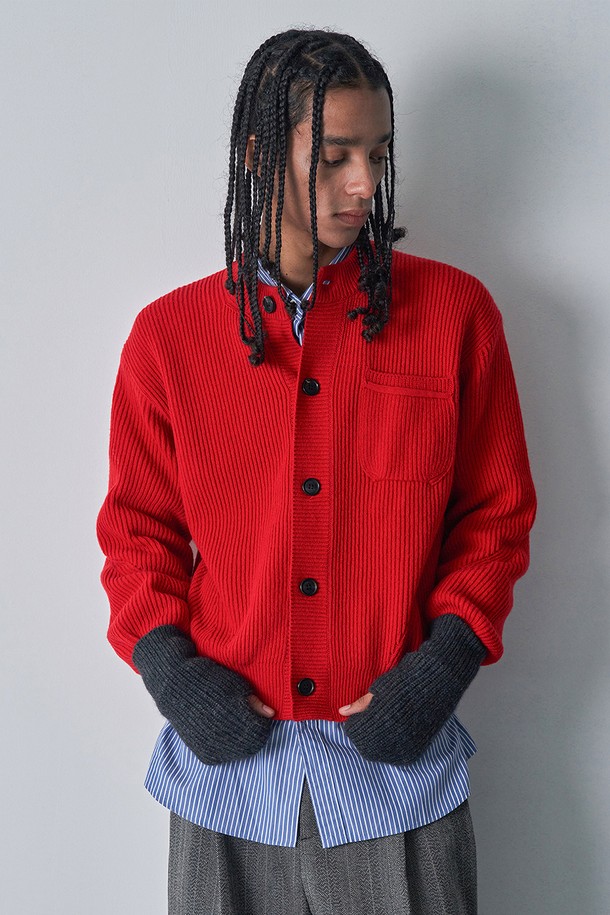 pelote - 가디건 - One pocket cardigan (Red)