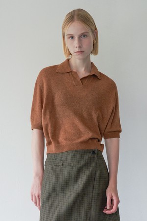 Wool cashmere knit collar top (Brown)