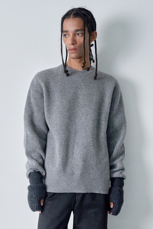 Diagonal knit pullover (Grey)