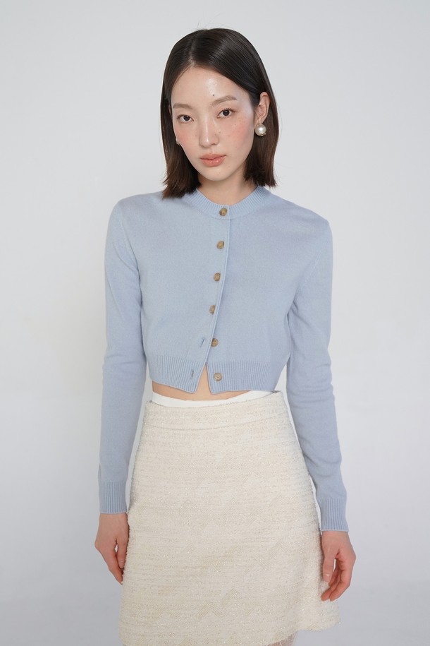 pelote - 가디건 - Fine wool crop cardigan (Light Blue)