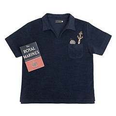 Leisure Terry Open Collar Polo Shirt - Dark Navy-a