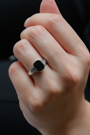 오닉스 육각 실버 원석 반지 Br0330