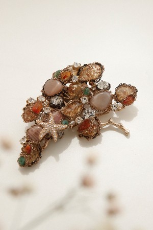 로도나이트 원석 나무 브로치 Bb0457