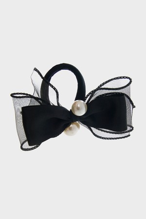 쉬폰 더블 리본 진주 헤어끈 H01429