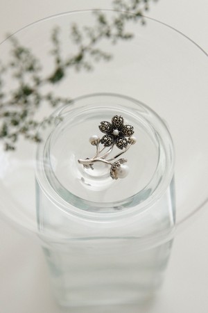 진주 플라워 마카사이트 실버 브로치 Bb0464