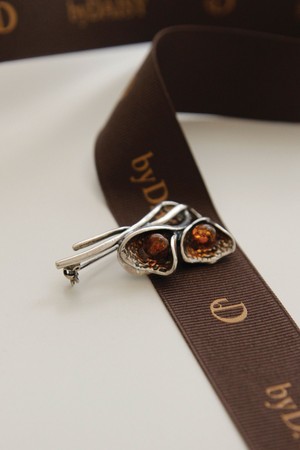 호박 원석 실버 브로치 Bb0465