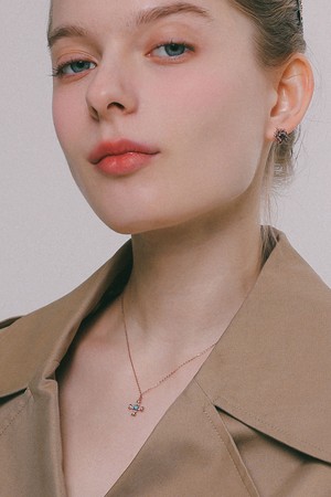 14K 터키석 로즈골드 크로스 하트 목걸이 G0290