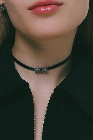 큐빅 버터플라이 레더 초커 목걸이 N01171