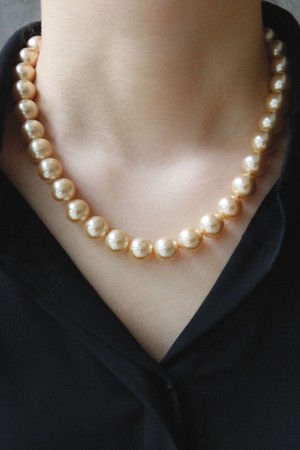 샴페인 골드 12mm 진주 목걸이 Bn0571