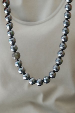 파베 큐빅볼 12mm 흑진주 목걸이 Bn0588