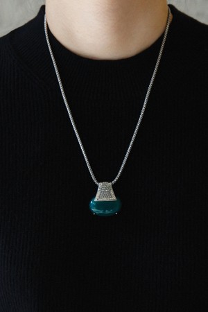 그린오닉스 원석 마카사이트 롱 실버 목걸이 Bn0590