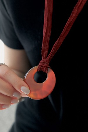 레드 자마노 원석 실크 코드 목걸이 Bn0591