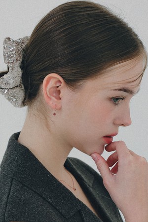 로즈골드 가넷 후프 실버 귀걸이 M02357r