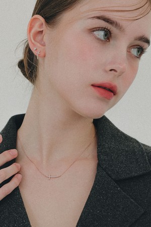 로즈골드 크로스 큐빅 실버 목걸이 N0525r