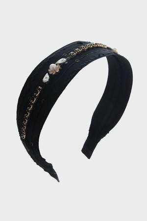 큐빅 레이스 와이드 패브릭 스팽글 헤어밴드 H01538