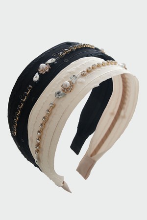 큐빅 레이스 와이드 패브릭 스팽글 헤어밴드 H01538