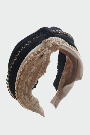 큐빅라인 엠보싱 패브릭 콤비 와이드 헤어밴드 H01539