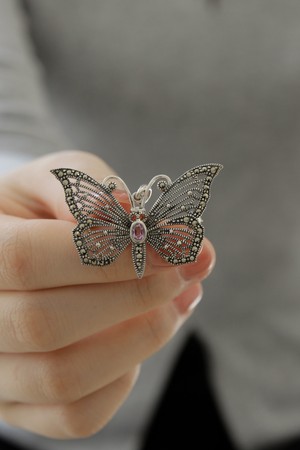 자수정 탄생 원석 나비 브로치 Bb0490